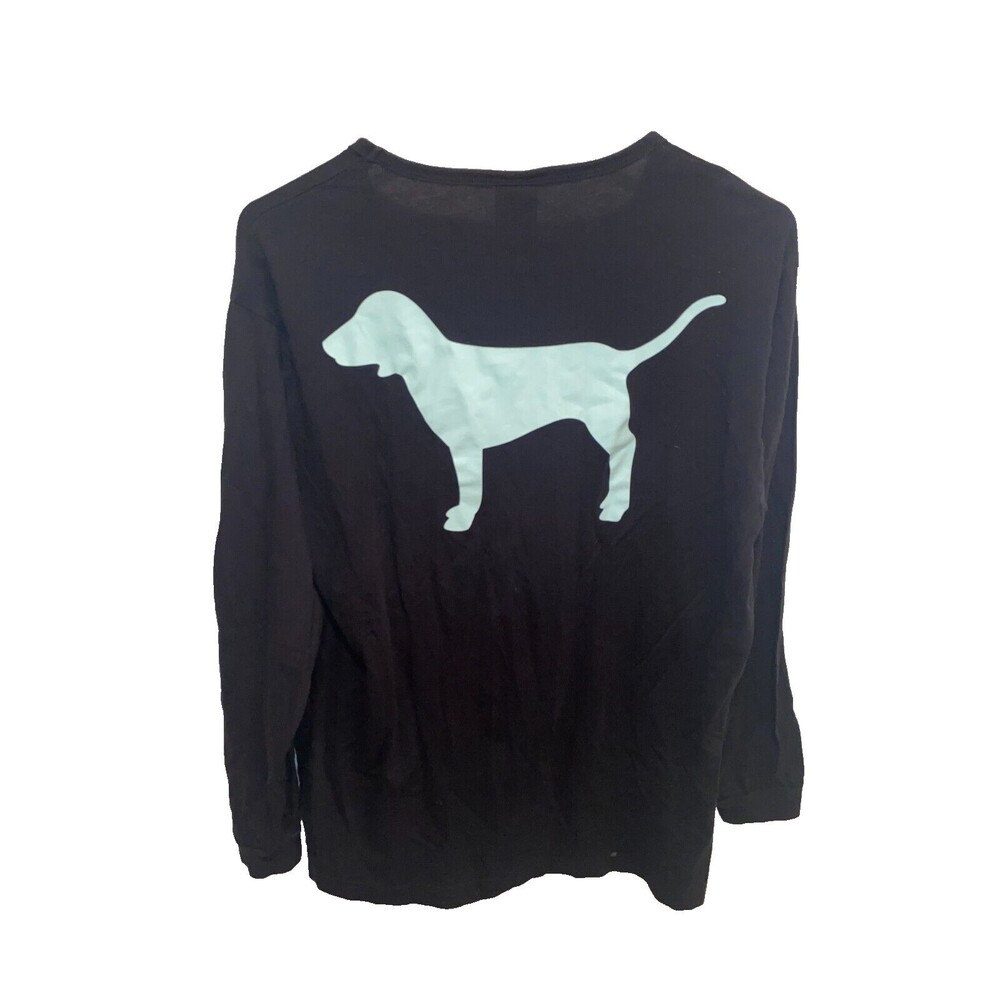 Victoria Secret PINK Oversized Shirt Black Dog on back V Neck cut out Womens S